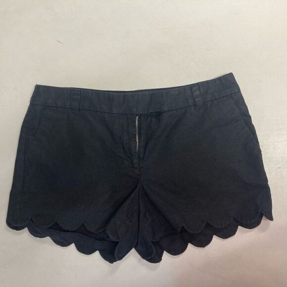 J.CREW Women’s Linen Blend Shorts Size 10 Black Scalloped Edge Hem - Picture 9 of 9